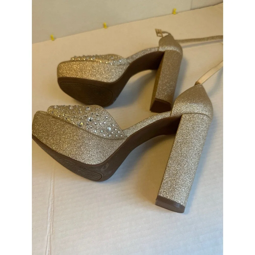 Jessica Simpson Palyn2 Gold Glitter Rhinestone Platform Heels Size 8.5
